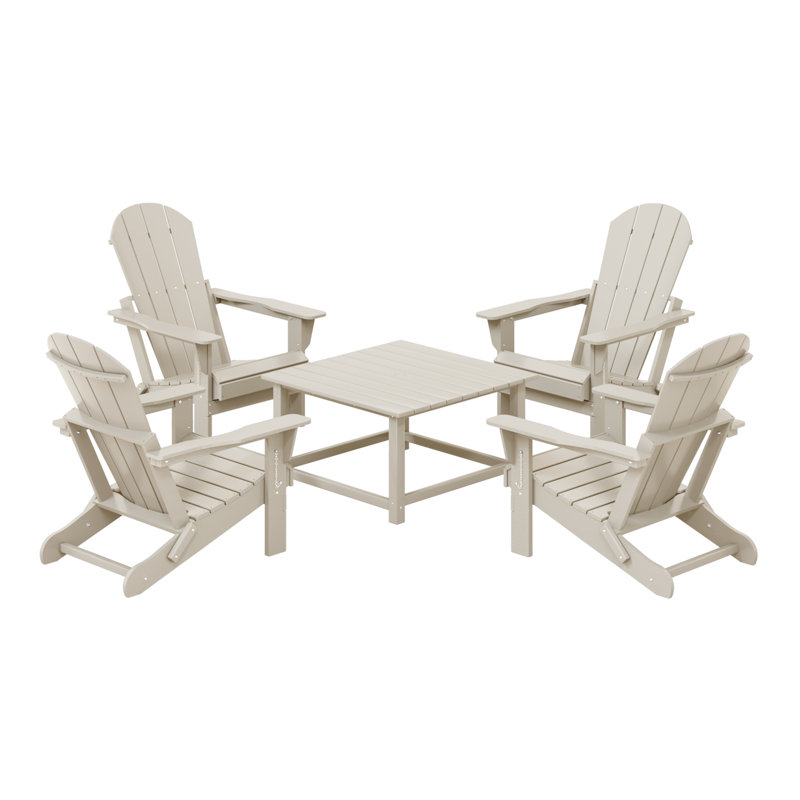 Ensemble de conversation Adirondack pour l'extérieur avec table basse carrée 5 pièces Laguna, Sable