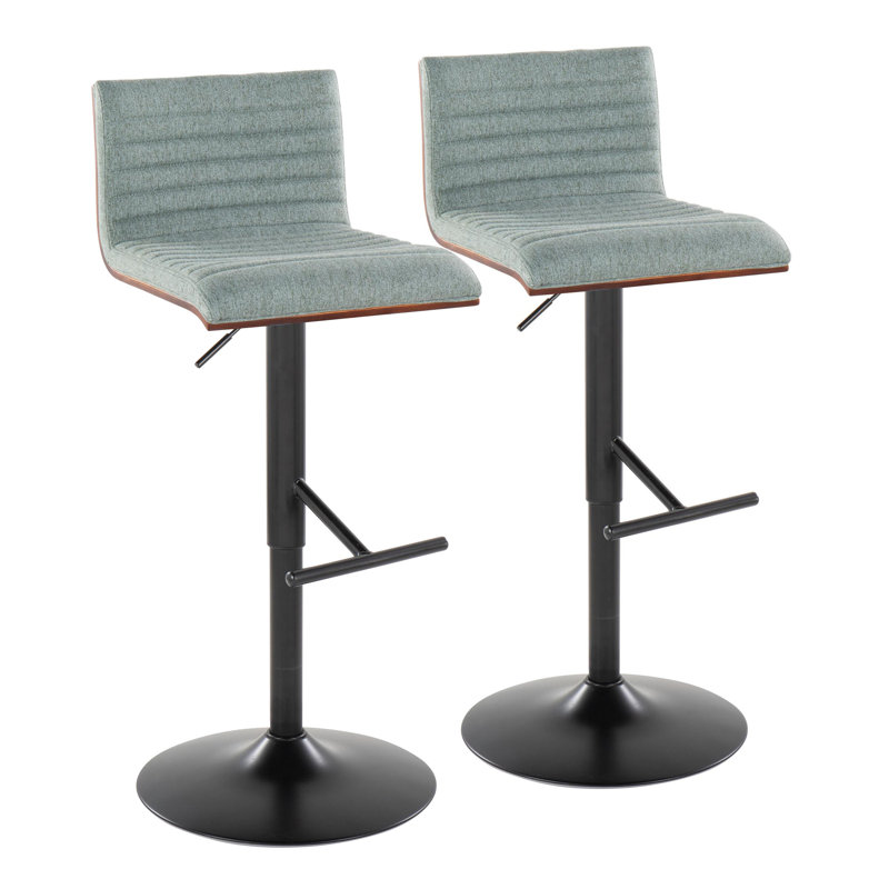 Lakyia Swivel Upholstered Adjustable Height Counter Stool with Metal Frame, Green Polyester Blend/ Black Base