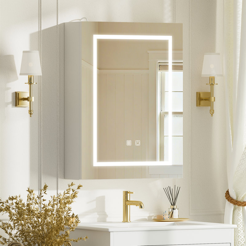 Cormarion Surface Mount Frameless Medicine Cabinet with Mirror and 2 Shelves and LED ligthing, 23.62" H x 17.72" W x 5.12" D