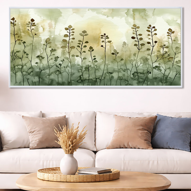 Décoration botanique sur toile, art mural jardin fleuri, Ryley, H 28 po x l 60 po, Cadre flottant blanc