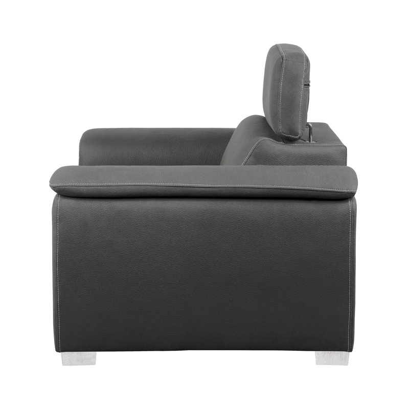 Samat Upholstered Accent Chair with Ottoman, Gray Microfiber