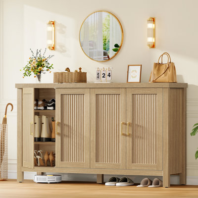 55.12" Sideboard Buffet Cabinet with 4 Doors and Adjustable Shelves, Freestanding Kitchen Pantry Cabinet, Farmhouse Coffee Bar Cabinet, for Kitchen, Dining Room, Natural