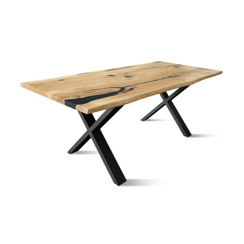 Oak Solid Wood Top Metal Base Dining Table