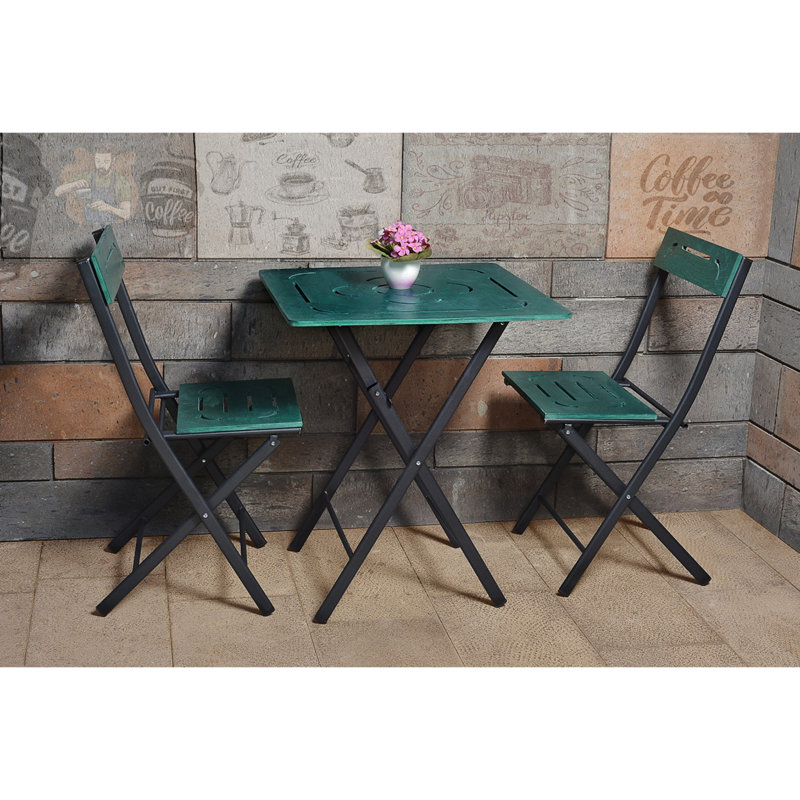 Kincannon 2 - Person Solid Wood Patio Dining Set Square Table, Green, Black