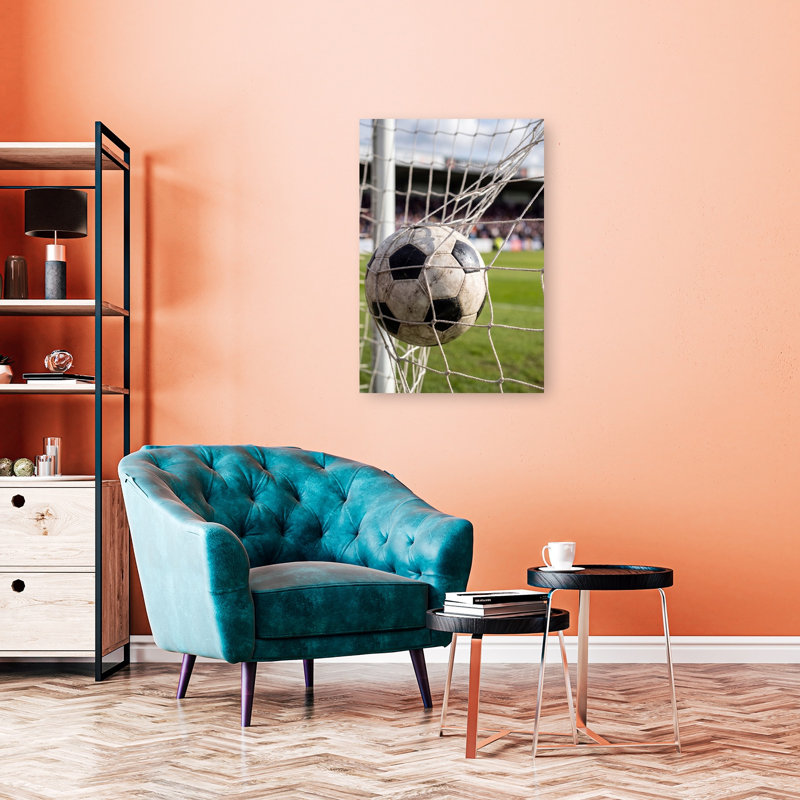 Soccer Ball In Net Contemporary Wall Art Print by Andreas Magnusson - Wrapped Canvas Print, 91.44cm H x 60.96cm W