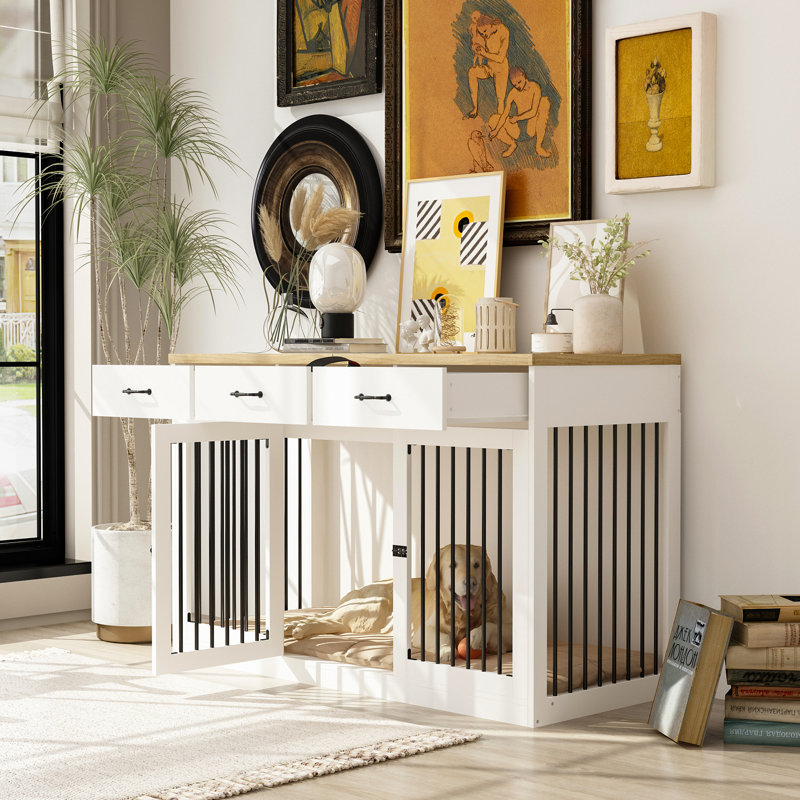 Meuble pour chien avec 3 tiroirs, Blanc/chêne