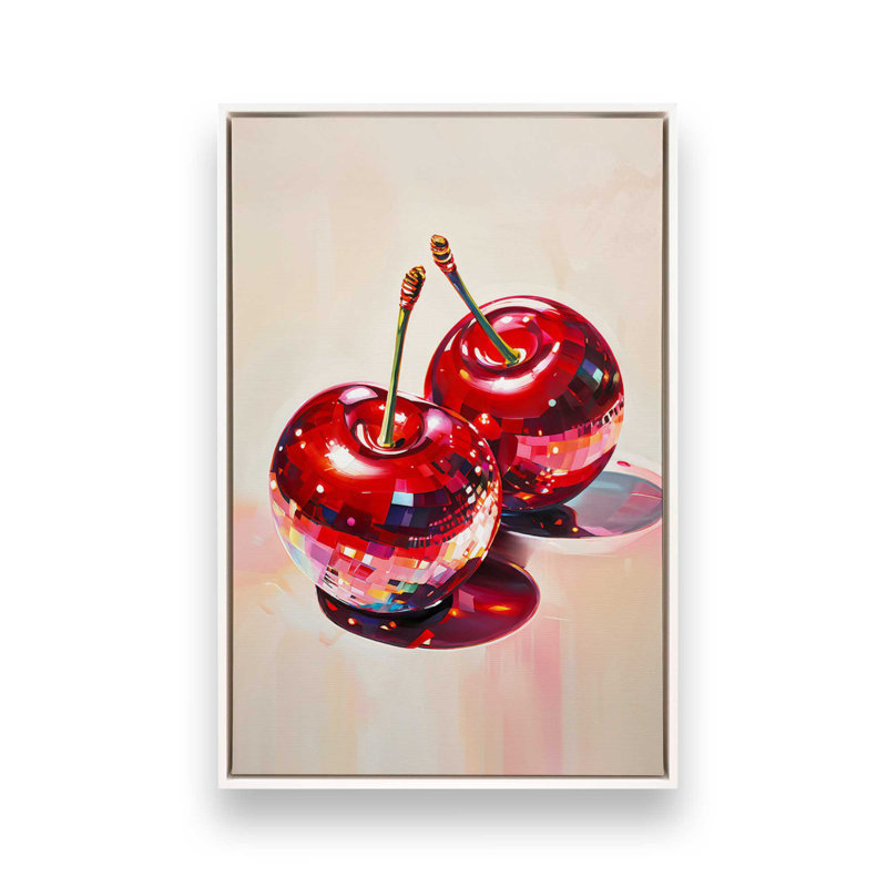 «Disco Cherries», reproduction sur toile dans un cadre, H 18,75 po x l 12,75 po, Blanc opaque