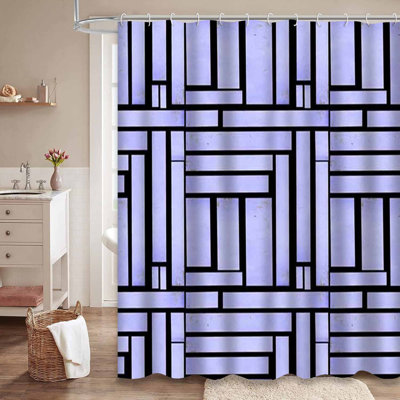 Rideau de douche aquarelle à rayures bleues avec 12 crochets