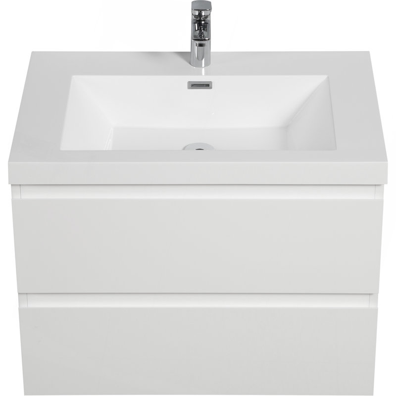 Meuble-lavabo mural 30 po avec lavabo, meuble-lavabo mural moderne avec lavabo à surface solide et tiroirs à fermeture en douceur