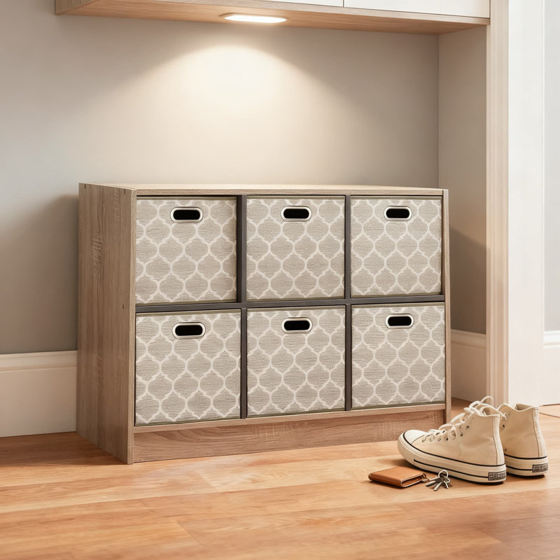 Fabric Storage Cube Bins With Grid Pattern Foldable Clothes Organizer For Closet Shelves And Cubicles Set Of 3