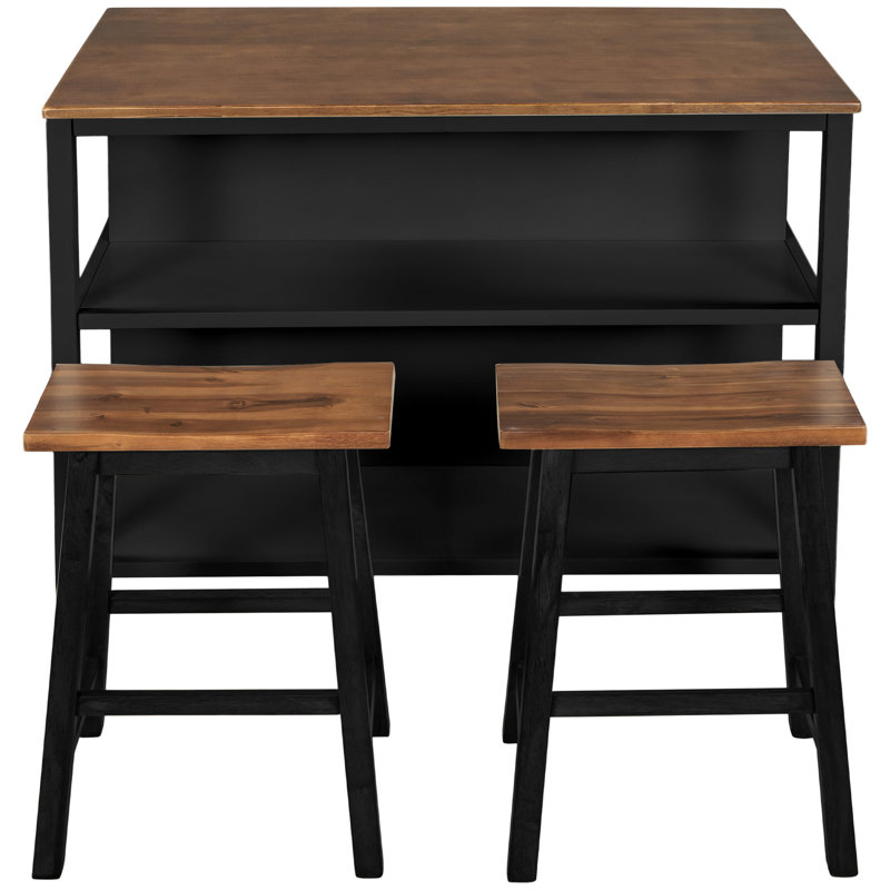Fabriciana Solid Wood Kitchen Island Set, Black