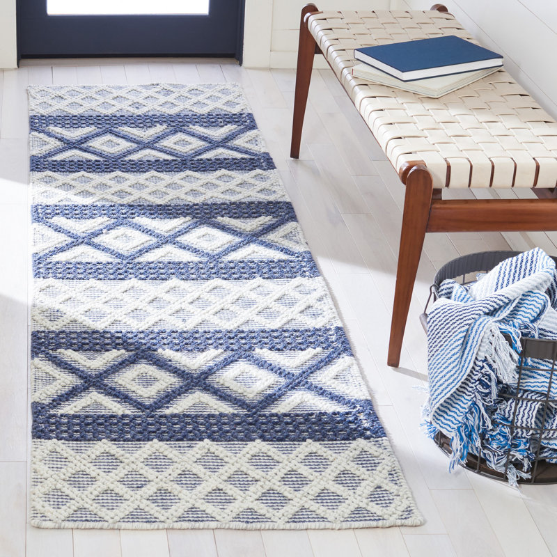 Tapis géométrique en laine / coton tissé à la main Vermont, Tapis de couloir 2 pi 3 po x 8 pi