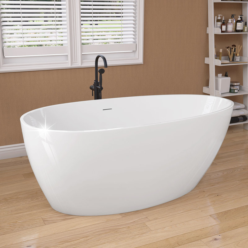 Baignoire de trempage en acrylique autoportante de 55 pouces avec trop-plein et drain