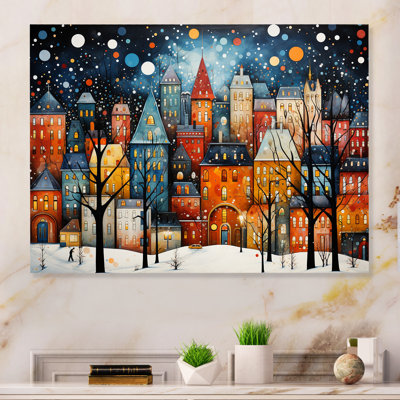 Orange Bubble Village Art Deco - City Art Deco Metal Wall Art