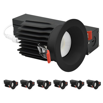 Luxrite 3 In. LED Recessed Canless Light with Round Black Interchangeable Trim, 5CCT, CRI90, 15/20W, 1450/2100LM, Dimmable, 60° Beam, Wet Rated 6 Pack