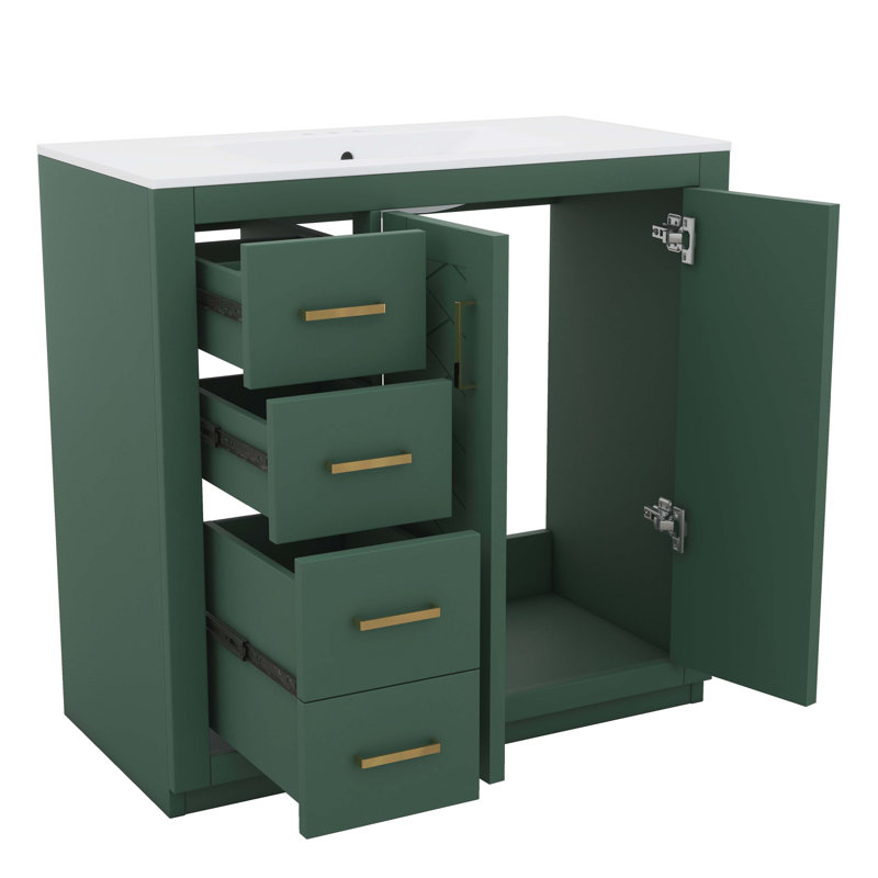 Meuble-lavabo 36 po avec lavabo en céramique, Vert