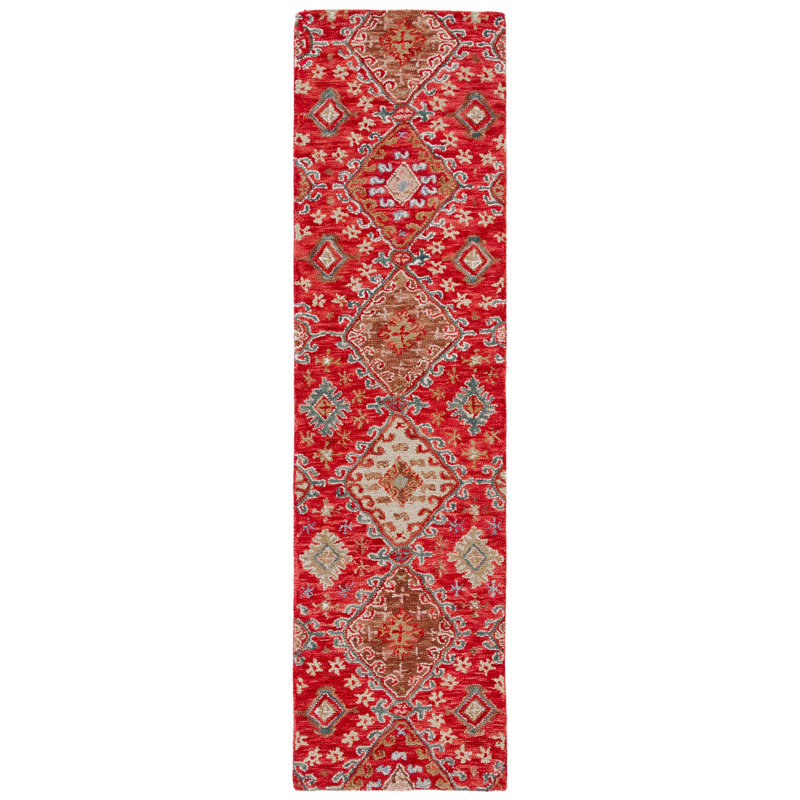 Hand Tufted Wool/Cotton Southwestern Rug in Red/Gold, Runner 2'3" x 9'