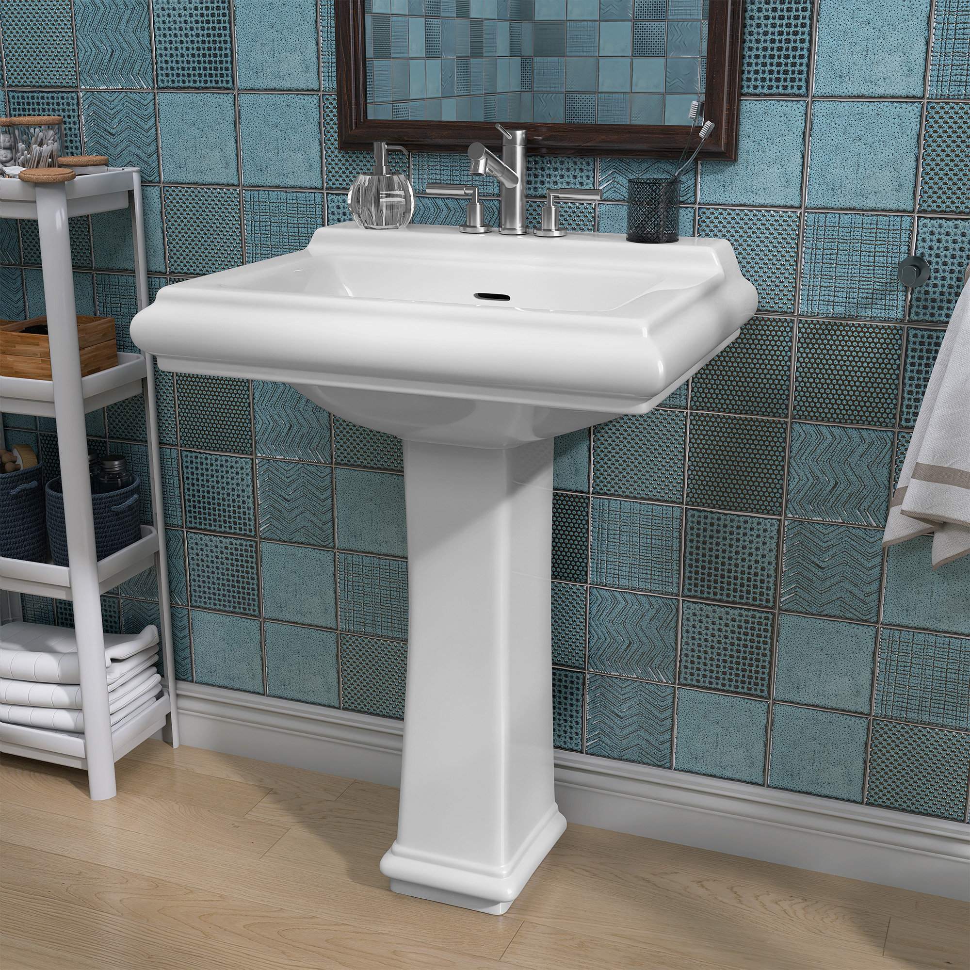 ZEAFIVE Pedestal Bathroom Sinks 20'' Ceramic Rectangular Bathroom Sink ...