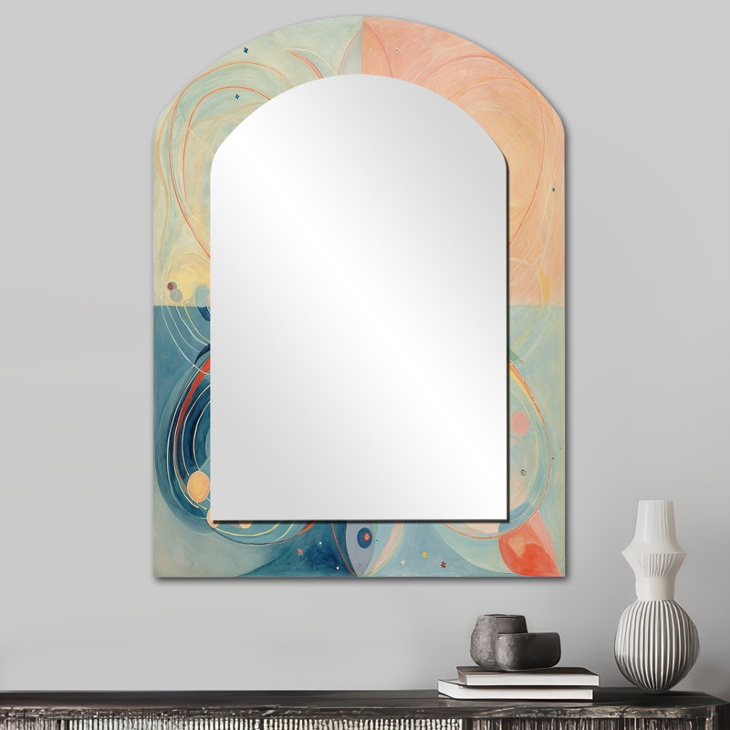 Cosmic Renaissance, Illustration spirituelle rétro VI - peinture abstraite, miroir décoratif mural asymétrique, miroir arqué moderne, impression d'art en métal