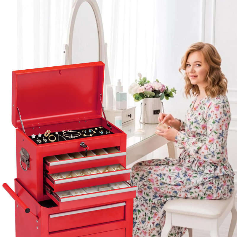  Tool Chest, Rolling Tool Chest With Wheels, Tool Chests & Cabinets With 4 Drawers, Detachable Metal Tool Cabinet With Liners And Locking System, Tool Organizer Box For Garage Workshop