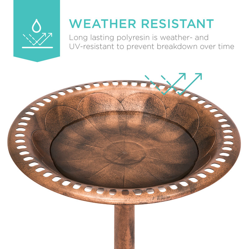 Copper Antique Finish Pedestal Bird Bath with Fleur-de-Lis Accents