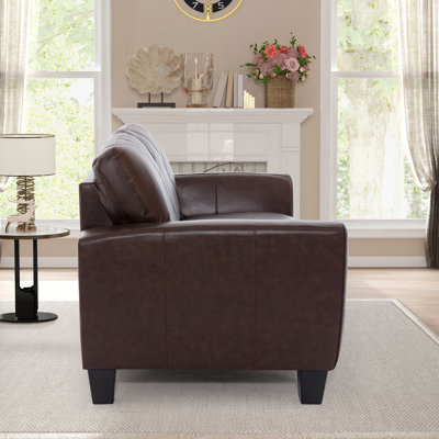 Wayna Classic Luxury Upholstered Top Genuine Leather Sofa with Solid Wood Frame