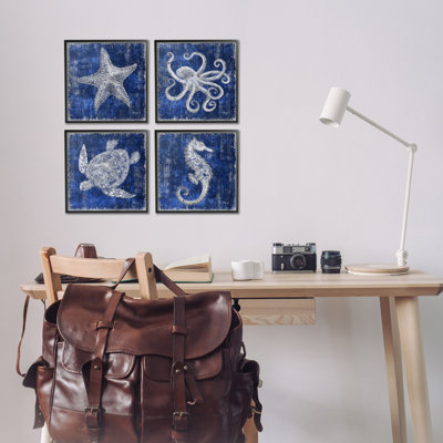  «Sea Life on Abstract Blue», ensemble de 4 giclées par Paul Brent