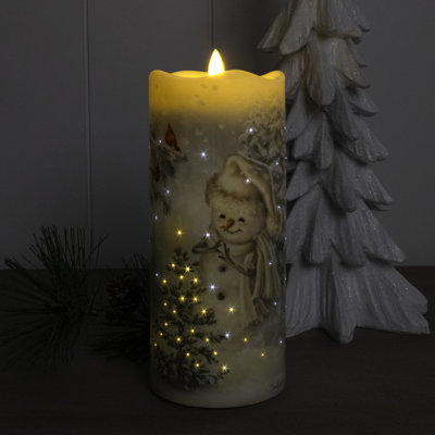 Silent Night Snowman Fiber Optic Candle