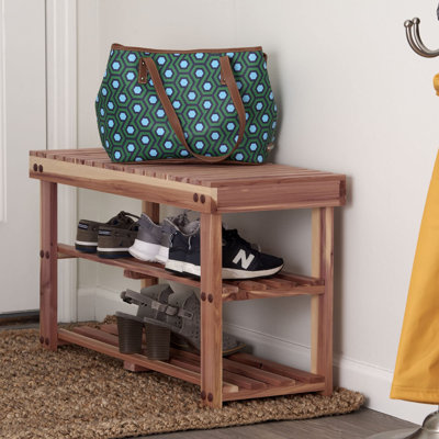 Banc à chaussures en cèdre avec garde-robe à deux tablettes et organisateur de hall d'entrée