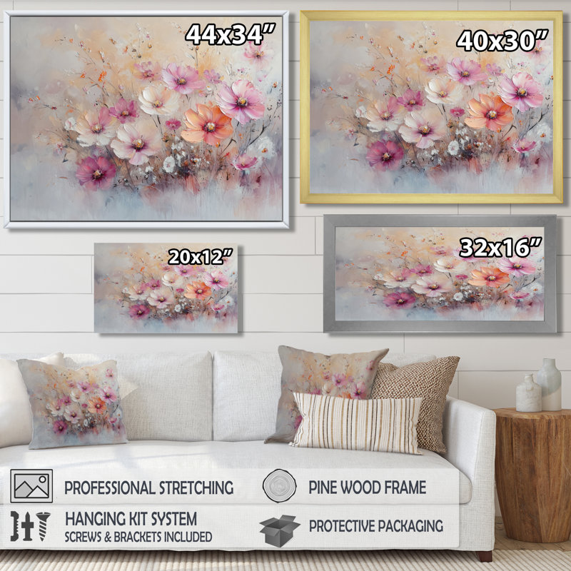 «Ingiberg Sunset» aux couleurs roses pastel, fleurs sauvages, Reproduction encadrée d'une seule photo, Noir