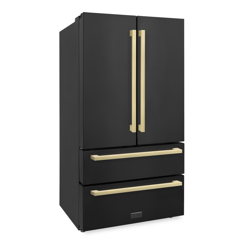 36" Autograph Edition 22.5 Cu. Ft 4-door French Door Refrigerator with Ice Maker in Black Stainless Steel with Champagne Bronze Square Handles