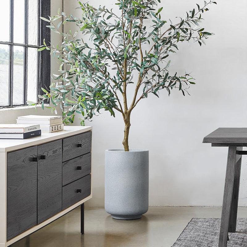 Minimalistic Modern Gray Round Planter, 19.3" H x 12.2" W x 12.2" D