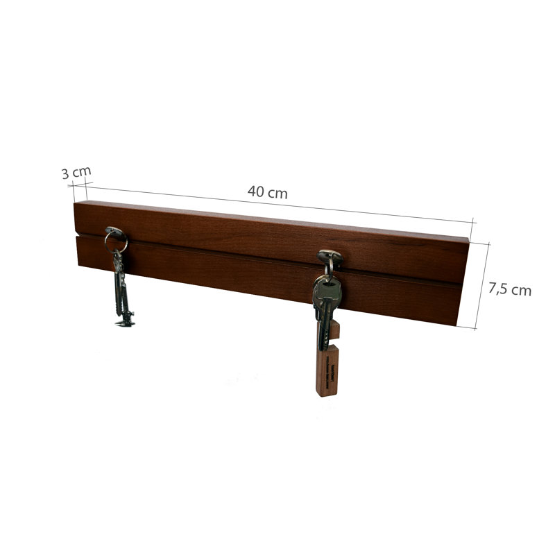 Cleppa Handmade Solid Wood Key Organizer, Dark Brown, 7.5" H x 40" W x 3" D