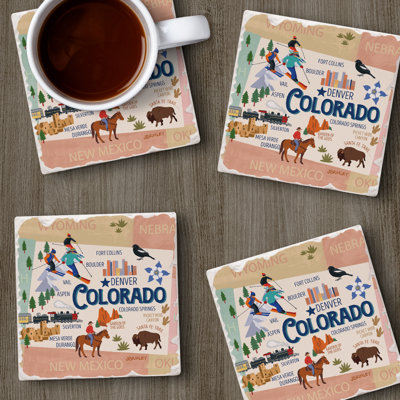 Thirstystone Colorado 4 Piece Tumbled Tile Coaster Set