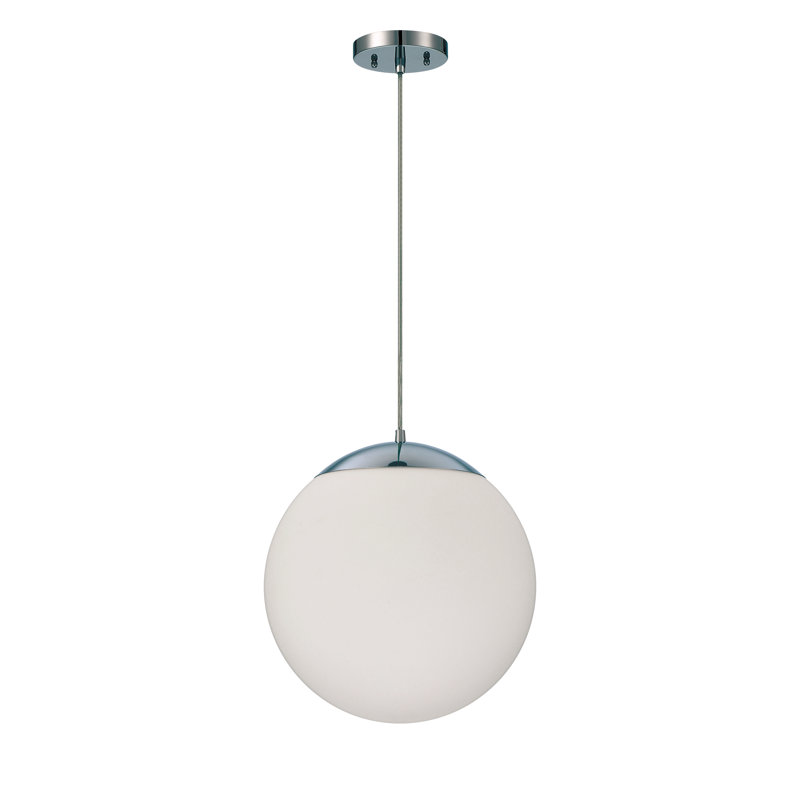 Luminaire suspendu sphère 1 lumière Jason-John, Chrome, Blanc givré, H 136,91 po x l 13,98 po x P 13,98 po