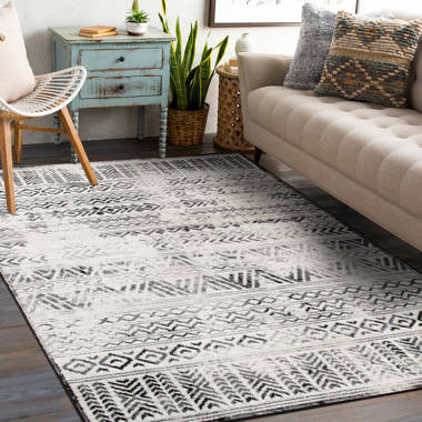 Black Line Geometric Area Rug, Boho Long Bath Mat Non-slip