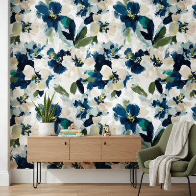 Papier peint floral, murale abstraite, décoration murale moderne