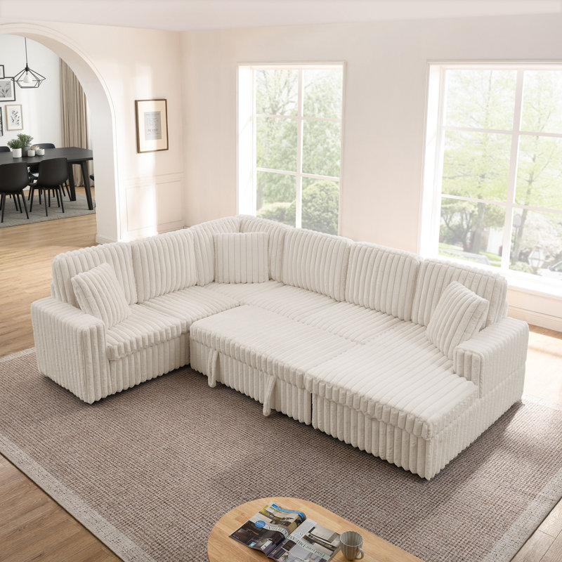 Canapé modulaire rembourré avec rangement Corduroy, Beige