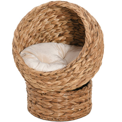 Elevated Cat Bed With Supple Cushion And Basket, For Indoor Felines, 23.5" H, Brown Cozy Cushion,