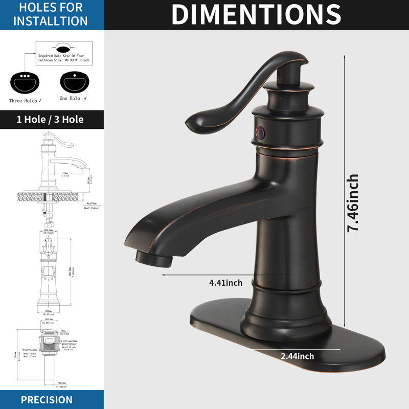 Single-Hole Single-handle Bathroom Faucet with Drain Assembly, Oil Rubbed Bronze