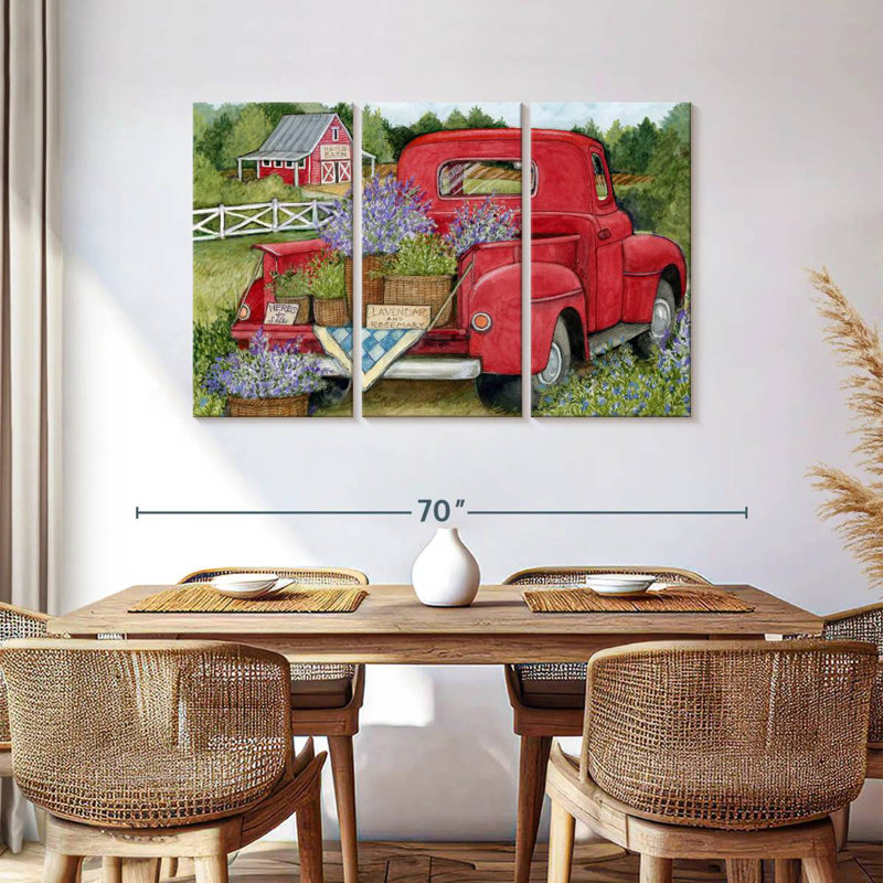 Mehar Red Truck In Lavender Fields, 36" H x 57" W