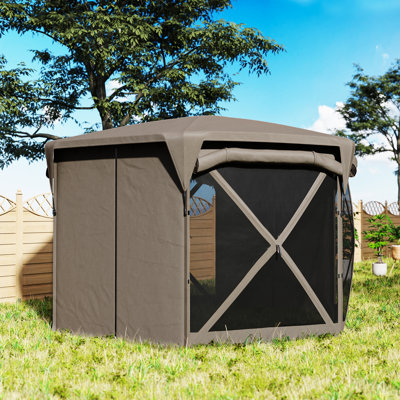 Pop Up Gazebo Screen Tent House, 11 x 11ft with UPF30+ Removable Roof Cover, 4 Roll-up Wind Panels and Carry Bag for Camping, Patio, Backyard, Lawn