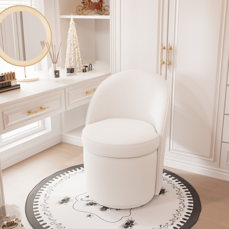 Upholstered Swivel Accent Vanity Stool, Off White