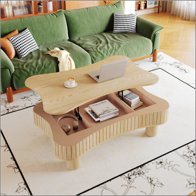 Table basse à plateau relevable, Bois naturel