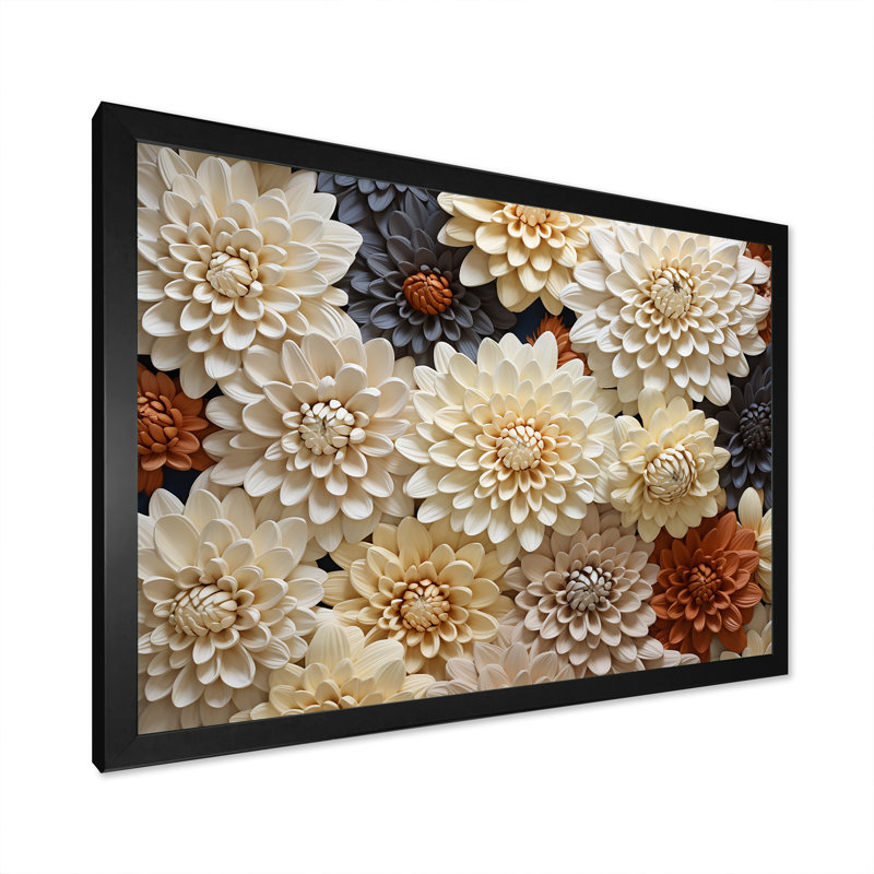«Chrysanthemums White Mosaic Garden» sur toile, H 24 po x l 32 po x P 1 po, Cadre simple noir