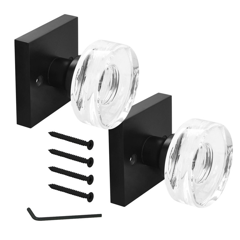 Bouton de porte rond en verre cristal, demi-faux (paquet de 2), Noir mat