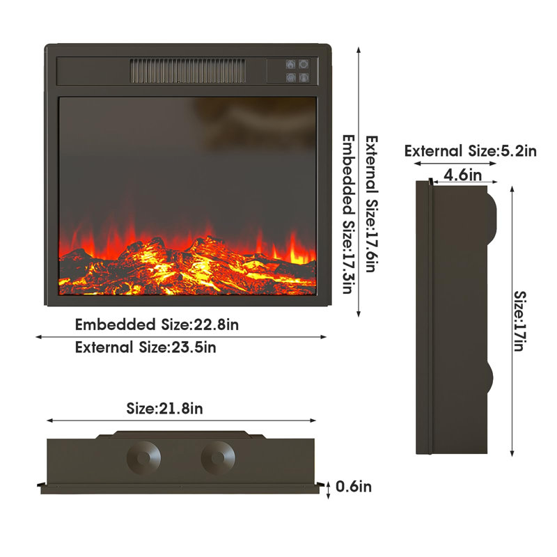 Saad Symple Stuff Black Electric Fireplace, 17.6" H x 23.5" W x 5.2" D