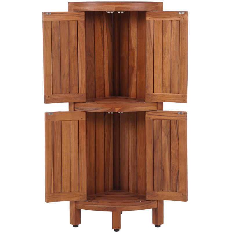 Kai Two-Level Corner Teak Tower Floor Cabinet