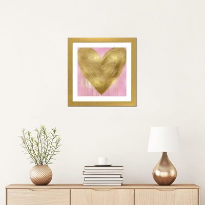Impression d’art graphique, "large cœur or sur Rose" par Lindsay Rodgers