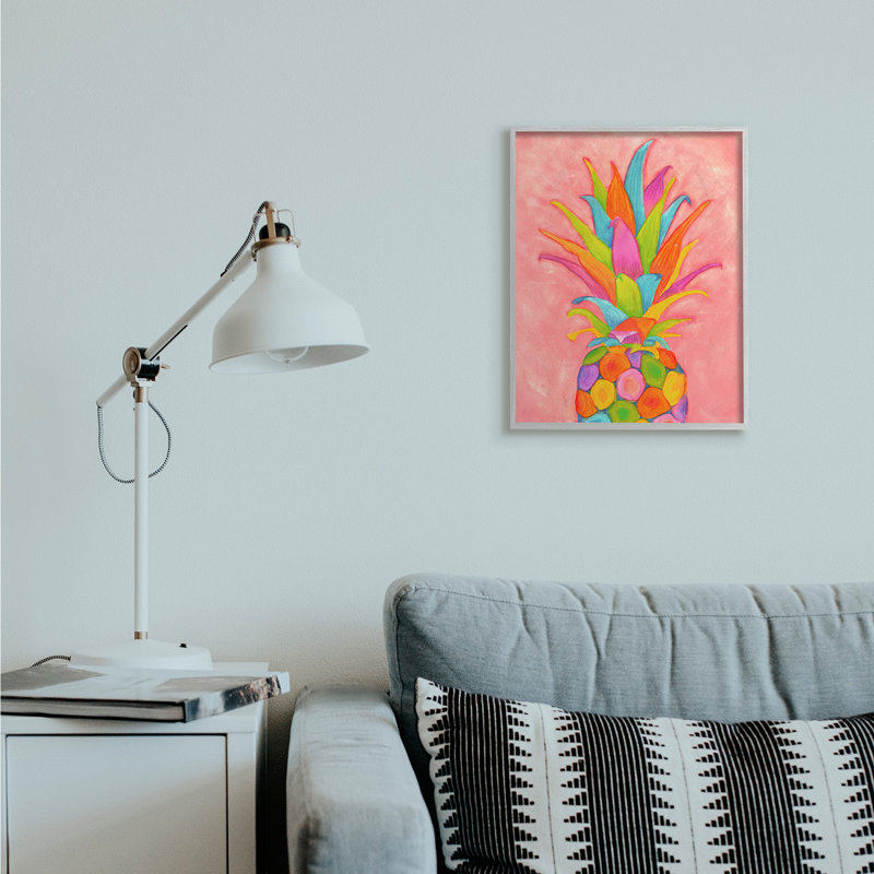 Vibrant ananas fruit amusant rose bleu jaune, H 20 po x l 16 po, Estampe numérique Farmhouse